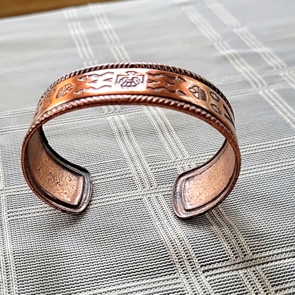 Solid Copper Cuff Bracelet - Aztec Designs - image 3